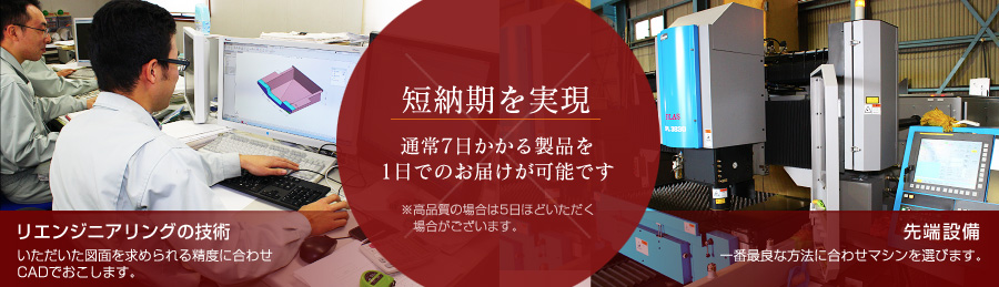 短納期を実現 通所7日かかる製品を1日でのお届けが可能です